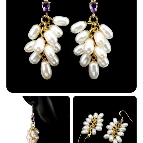 Pearl Earrings, Drop Dangle Earrings, Statement Earrings, Luxury Bridal Earrings - Picture 4 of 6